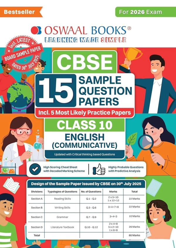 Oswal Oswaal ENGLISH (Communicative) Sample Question Papers (As per CBSE Sample Question Paper issued on 30 July 2025), Chapter wise Highly Probable Questions, includes 5 Most Likely SQPs & all types of CBQs - Class 10  [For 2026 Exams] - Oswaal Editorial Board, English, Paperback