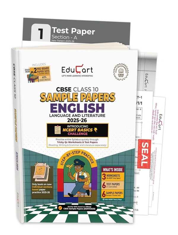 Educart ENGLISH (Language & Literature) Sample Papers 2025-26 - Class 10  (Introducing exclusive step-by-step new practice concept on 2026 pattern)