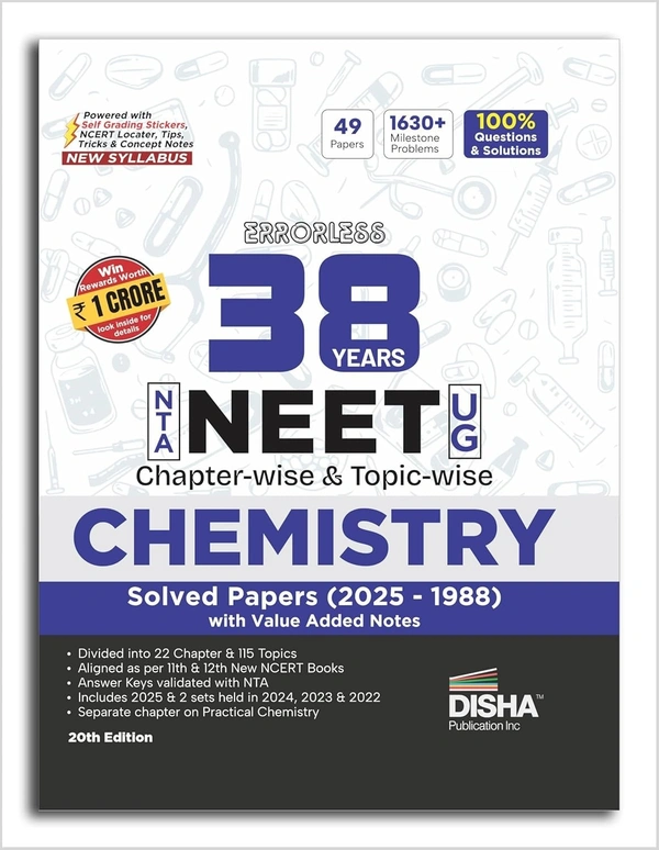Disha Errorless 38 Years CHEMISTRY - NTA NEET (UG) Chapter-wise & Topic-wise PYQ (2025 - 1988) Book 20th Edition | Solved Papers | New NCERT Syllabus | Errorless Chemistry NEET 2026 | Value Added Notes - For 2026 Exams