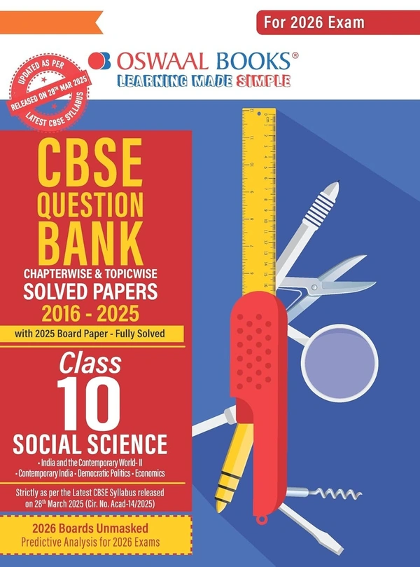 Oswal Oswaal SOCIAL SCIENCE - Question Bank, Chapterwise & Topicwise Solved papers [2025-26] - Class 10 - English, Paperback