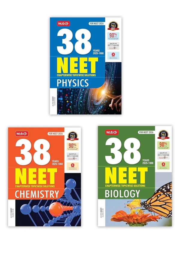 MTG PHYSICS, CHEMISTRY, BIOLOGY 38 Years NEET Previous Year Solved Question Papers with NEET PYQ Chapterwise Topicwise Solutions | Get Free access of Video Solutions & Smart Book - For NEET 2026 Exam [Set of 3 Books]