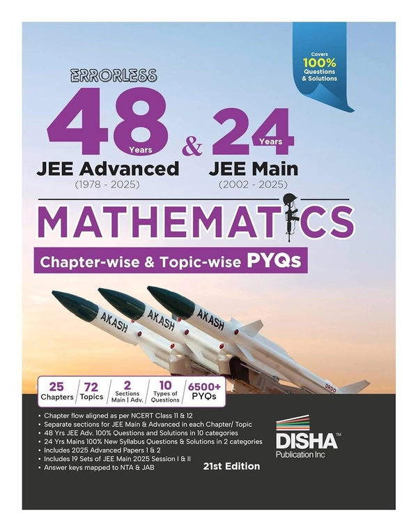 Disha Errorless MATHEMATICS 48 Years Chapter-wise & Topic-wise JEE Advanced (1978 - 2025) & 24 Years JEE Main (2002 - 2025) Solved Papers 21st Edition | Solved Papers Question Bank in NCERT Flow - For 2026 Exams