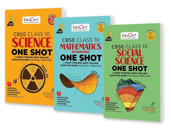 Educart SCIENCE, MATHEMATICS & SOCIAL SCIENCE One Shot Question Bank based on new syllabus (for 2026 Exams) -  Class 10   [Set of 3 Books]
