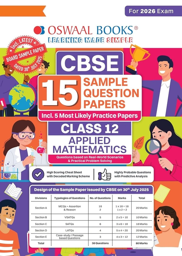 Oswal Oswaal APPLIED MATHEMATICS 15 Sample Question Papers (As per CBSE Sample Question Paper issued on 30 July 2025) - Class 12  [For 2026 Exam]