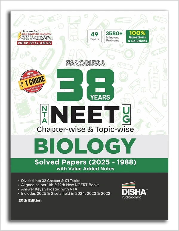 Disha Errorless 38 Years PHYSICS, CHEMISTRY, BIOLOGY - NTA NEET (UG) Chapter-wise & Topic-wise PYQ (2025 - 1988) Book 20th Edition | Solved Papers | New NCERT Syllabus | Value Added Notes - For 2026 Exams