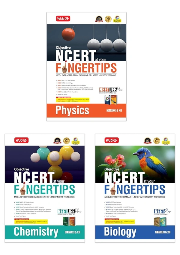 MTG PHYSICS, CHEMISTRY, BIOLOGY Objective NCERT at your FINGERTIPS - NCERT NEET Trend Indicator, Notes with HD Pages, Exam Archive & MCQs | NEET Books (Based on NCERT Latest Pattern for 2026 Exam) - Set of 3 Books