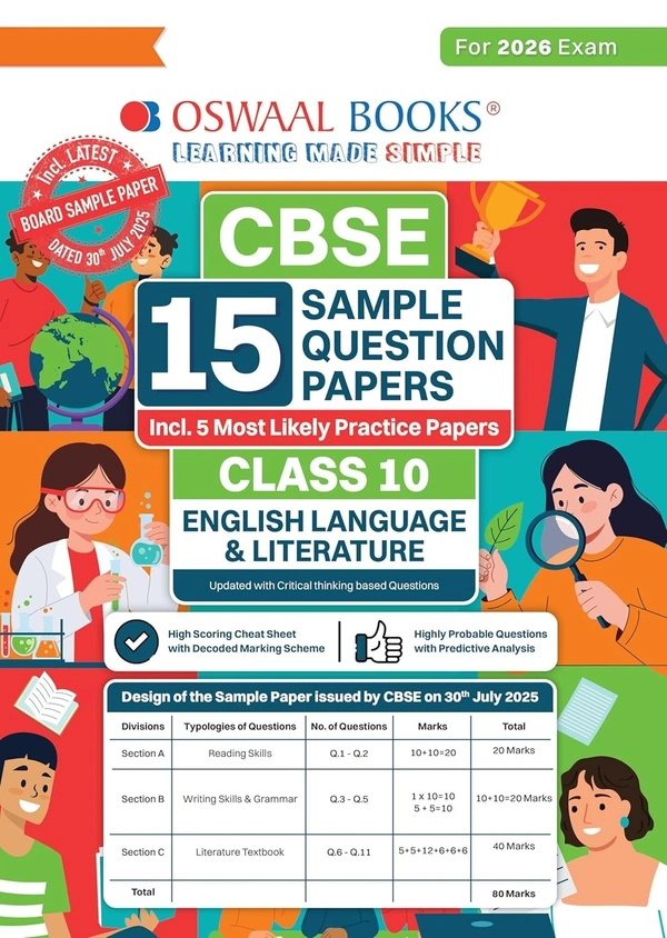 Oswal Oswaal ENGLISH (Language & Literature) Sample Question Papers (As per CBSE Sample Question Paper issued on 30 July 2025), Chapter wise Highly Probable Questions, includes 5 Most Likely SQPs & all types of CBQs - Class 10  [For 2026 Exams] - Oswaal Editorial Board, English, Paperback