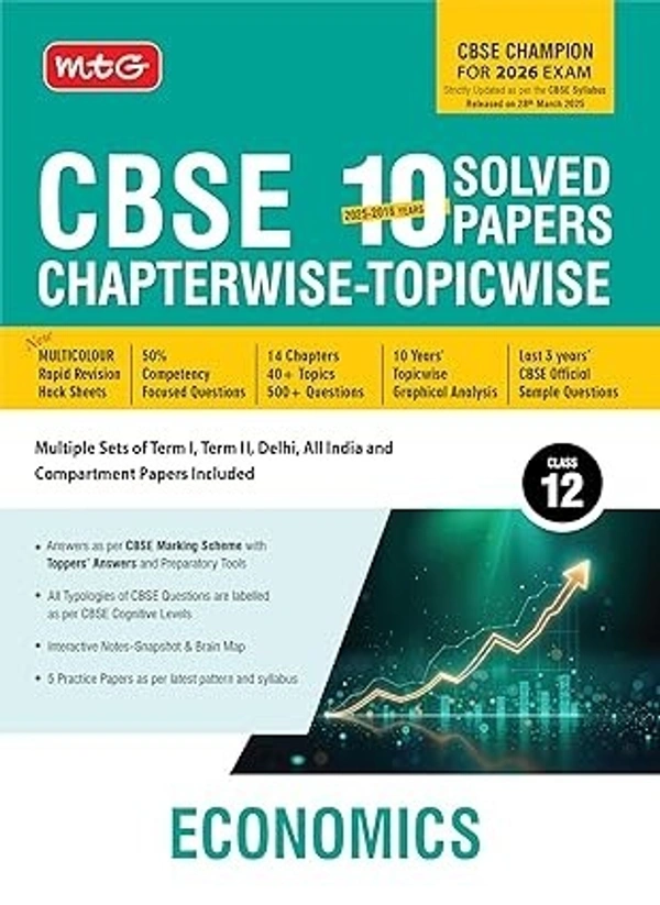 MTG ECONOMICS - (2025 - 2016) PYQs Chapterwise Topicwise Solved Papers | CBSE Sample Papers (As Per Latest Pattern) - Class 12 [For 2026 Exams] - MTG Editorial Board, English, Paperback