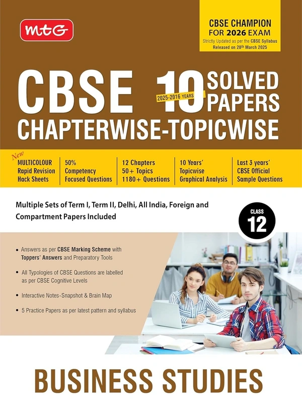 MTG BUSINESS STUDIES - (2025 - 2016) PYQs Chapterwise Topicwise Solved Papers - Class 12  CBSE - MTG Editorial Board, English, Paperback