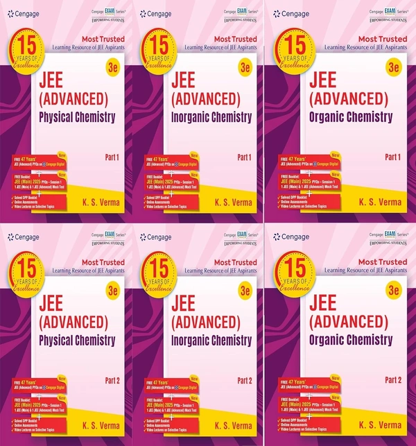 Cengage Chemistry Combo for JEE Advanced: Physical Chemistry (1 & 2) + Organic Chemistry (1 & 2) + Inorganic Chemistry (1 & 2) Set of 6 Books with Free Online Assessments & Digital Content (Concept videos and Solution videos) - For 2026 Exams