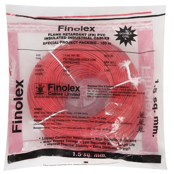 Finolex 1.5 Sqmm FR Wire 180Mtr - Red