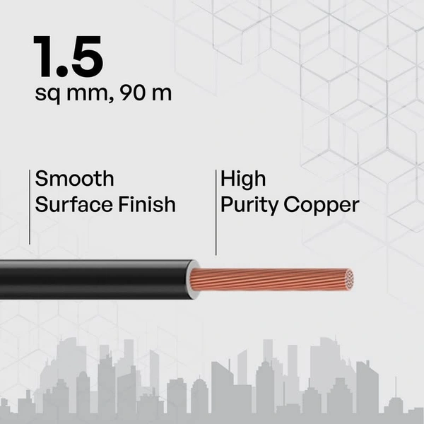 Polycab Etira FR Wire 1.5 Sqmm 90Mtr - Black