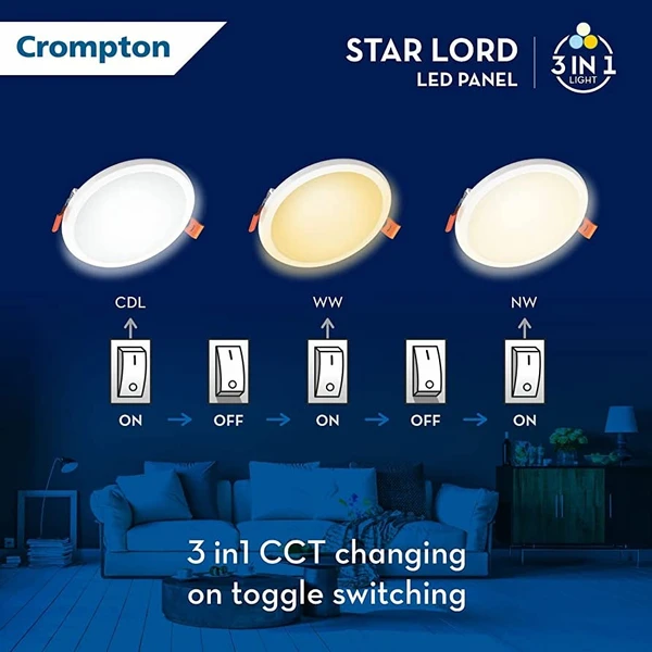 Crompton Led Star Lord Recess 3in1 Color Changing Panel Round - 10W- 5" Cutting