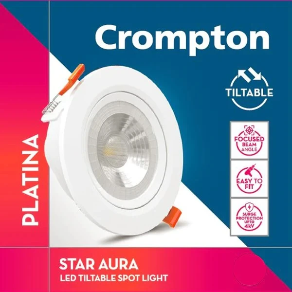 Crompton Tiltable Spotlight Star Aura 6W - Warm White (3k)