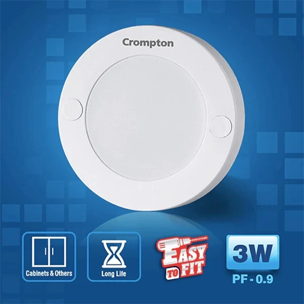 Crompton 3W Striko Surface Cabinet Round - Cool White (6k)