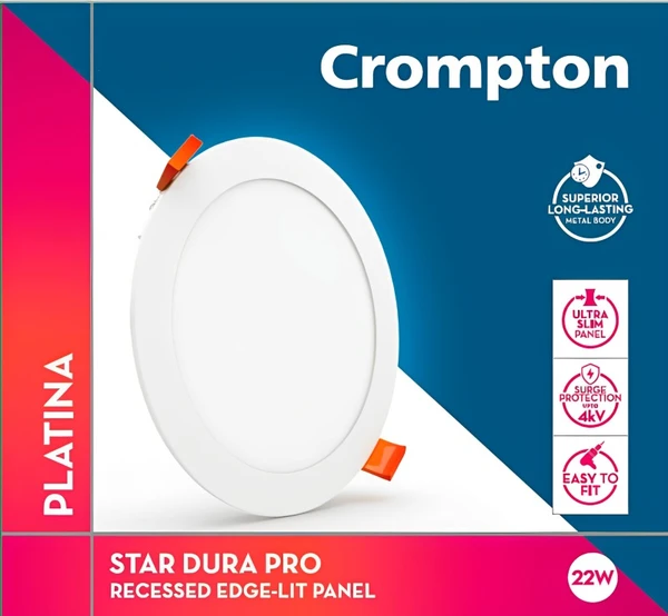 Crompton 22W LED Crompton Led Star Dura Pro Metal Recessed Panel Round - 6k