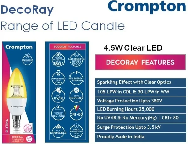 Crompton 4.5W LED E14 WW Clear Lens Candle Lamp