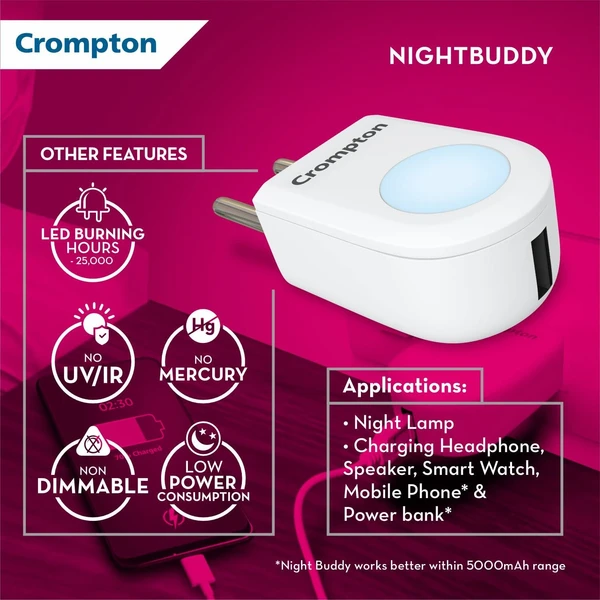 Crompton Night Buddy 0.5W with USB Charge Cool Day Light - Cool White