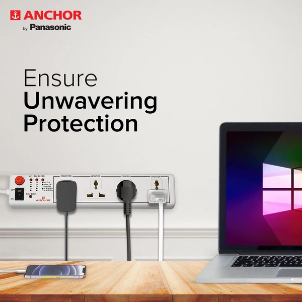 Anchor Spike Guard 4 Socket & 1 Switch - 4 Mtr Wire - 22048