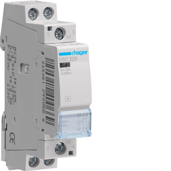 Hager 25A 2NO MCB Type Contactor 1Module (ESC225) "Hager"