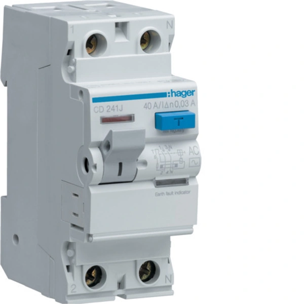 Hager 25A DP 30mA Hi Immunity, SI RCCB CH225J Hager