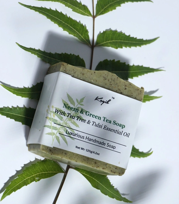 NEEM & GREEN TEA SOAP WITH TEA TREE & TULSI ESSENTIAL OIL