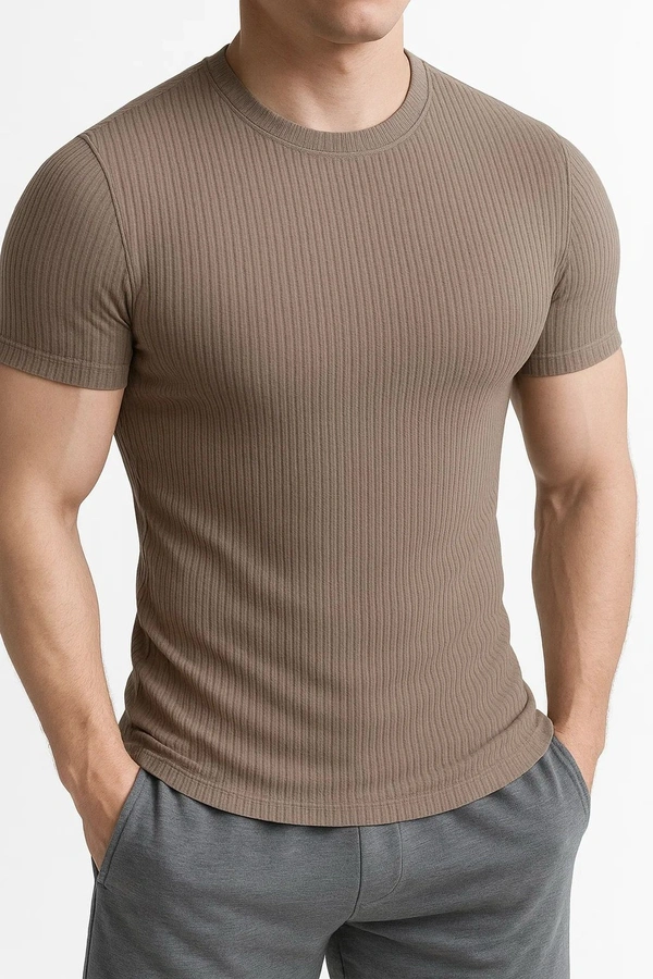 Deozn Stripted T Shirt - Mocha, XL