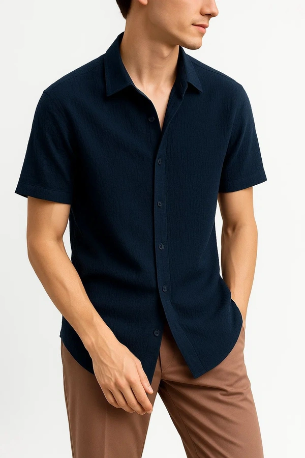 Deozn Slim Fit Men Shirt - Navy Blue, M