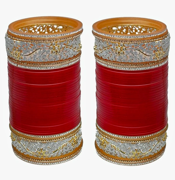 Lucky Jewellery Bridal Bangle Set Red Designer Chura Wedding Punjabi Choora Fashion Jewellery Chuda Set - 2.8