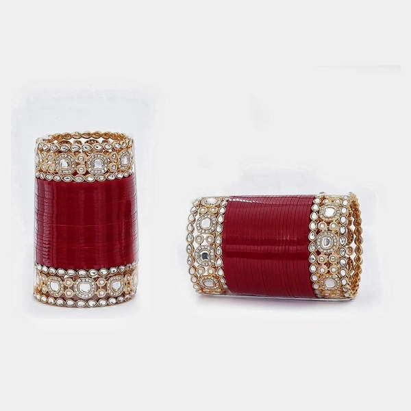 Zoonic Women's Designer Bridal Dulhan Maroon Punjabi Chuda Bangle Set for Ladies - 2.2
