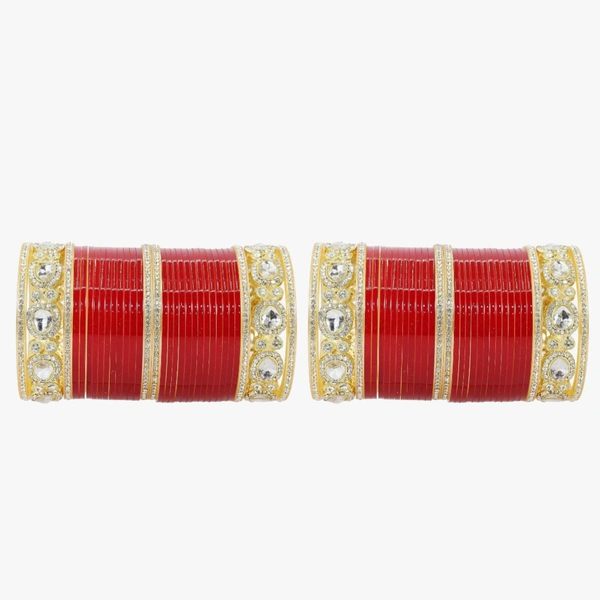 Designer Pearls & AD Diamond Chuda Set For Bridal Women and Girls | Chuda Set Red For Wedding| Plastic Chura | Punjabi Dulhan Chooda | Women's Bangles| Red Chooda Set - 2.4