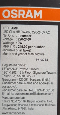 Osram Led Bulb 9w White (865C) B22D
