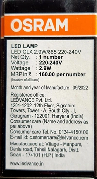 Osram Led Bulb 2.9w White (865C) B22d