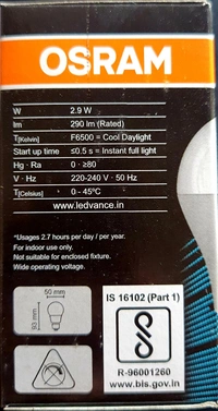 Osram Led Bulb 2.9w White (865C) B22d