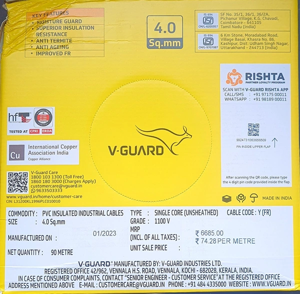 V GUARD  4 SQ MM WIRE 90 METERS