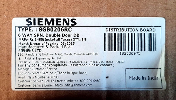 SIEMENS 6+2  8WAY  SPN DD DISTRIBUTION BOARD