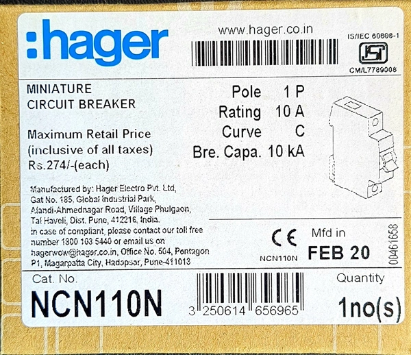 Hager Mcb 20A 10Ka