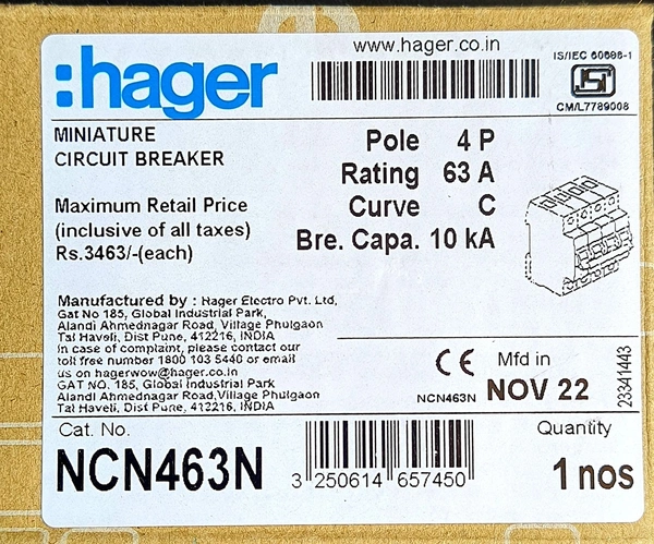 Hager 63A 4 Pole Mcb 10A