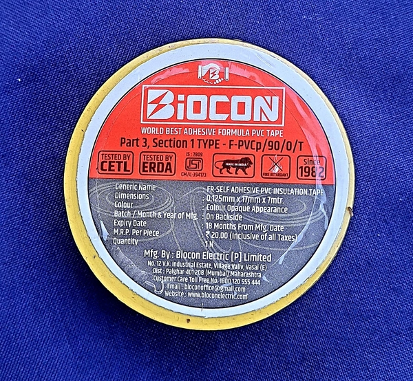 PVC TAPE ROLE BIOCON 7 METERS R Y BLC BLUE