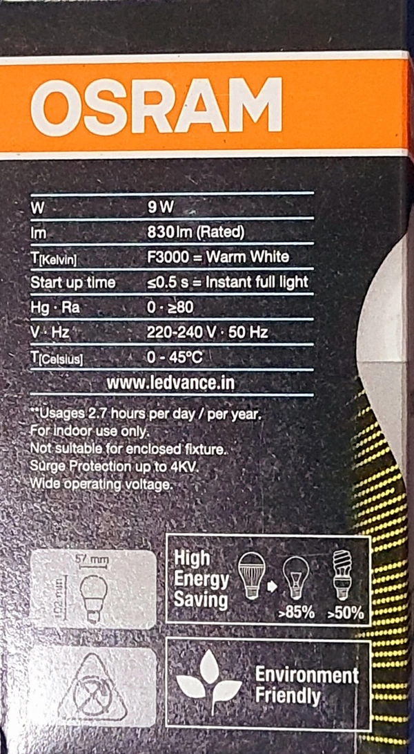 OSRAM 9W 830 (WARM WHITE) B22D