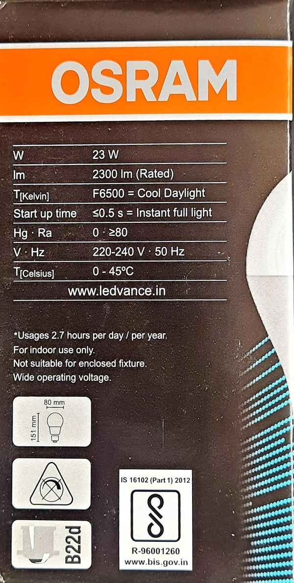 OSRAM 23W LED BULB 6500 B22D