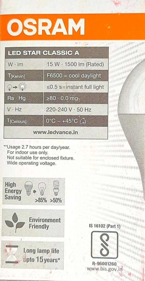 Osram Led Bulb 15w White (6500C) B22d