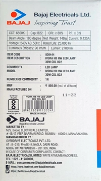 BAJAJ IVORA HB HW LED LAMP 30W CDL B22D