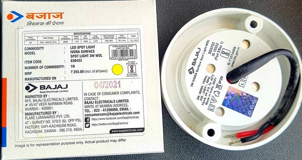 BAJAJ IVORA 3W SURFACE SPOT LIGHT WHITE COLOUR