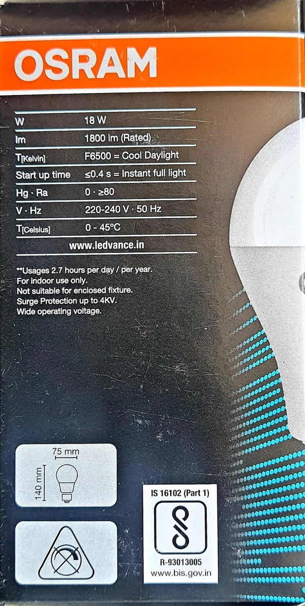 OSRAM LED BULB 18W 6500K E27