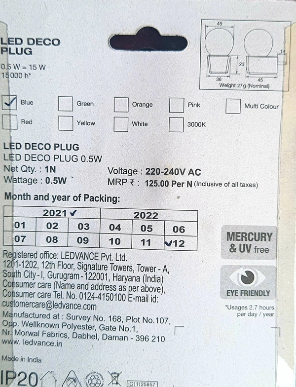 OSRAM LED DECO PLUG 0.5w BLUE