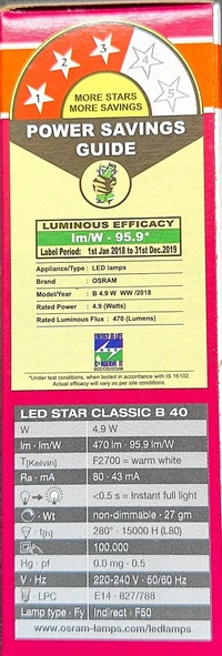 OSRAM LED STAR CLASSIC B 40 4.9W 2700K E14