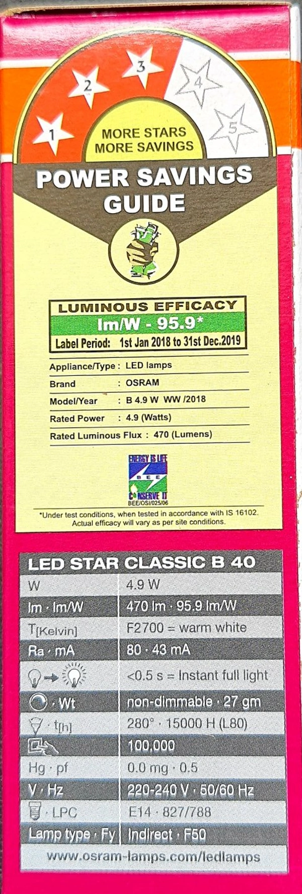 OSRAM LED STAR CLASSIC B 40 4.9W 2700K E14