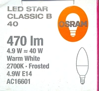 OSRAM LED STAR CLASSIC B 40 4.9W 2700K E14