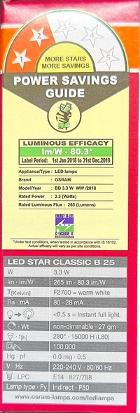 OSRAM LED STAR CLASSIC B 25  3.3W  2700K E14
